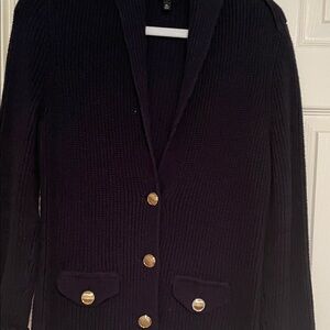 Talbots Dark Knit Cardigan with gold buttons